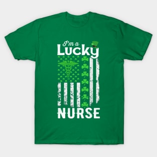 One Lucky Nurse T Shirt American Flag St Patricks Day Gifts T-Shirt